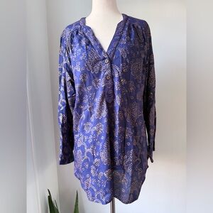 Relaxed Navy Blue Printed V-Neck Top Size Medium Relaxed Fit Henna Tunic